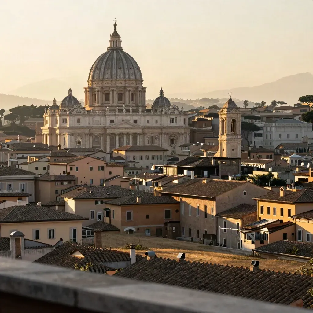 Roma all’ora d’oro con cupole, tetti chiari e luce calda